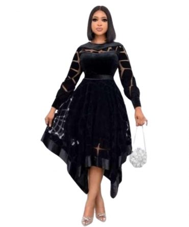 Luxe Noir Mesh Velvet Dress